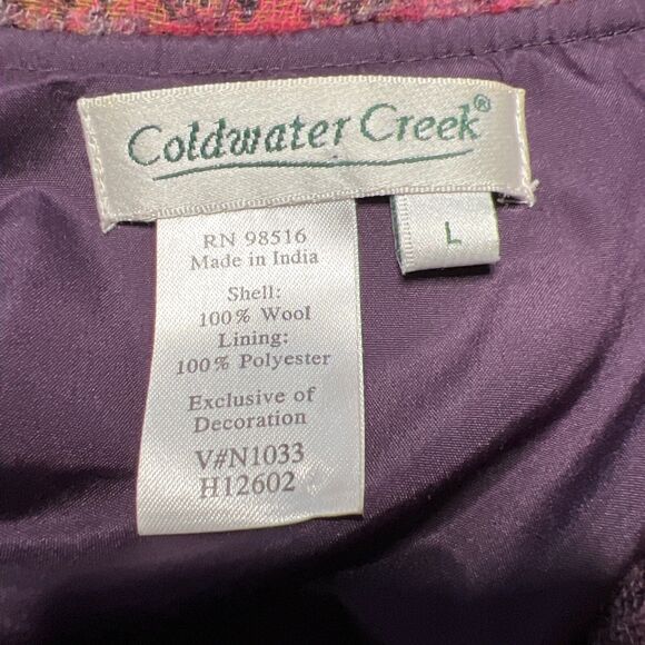 Coldwater Creek Wool Beaded Jacket Womens Large Purple Floral India Wood Buttons - Picture 4 of 9